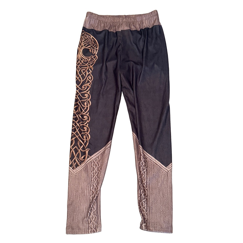 ShallWe Leggings Women‎ Small Black Bronze Celtic Tree of Life Viking Knotwork